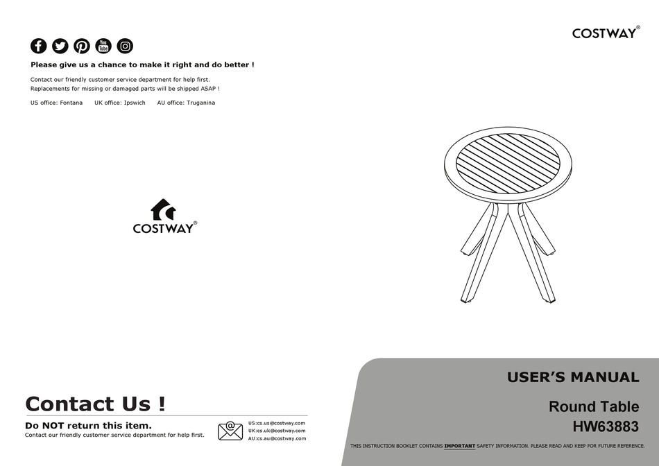 COSTWAY HW63883 USER MANUAL Pdf Download ManualsLib