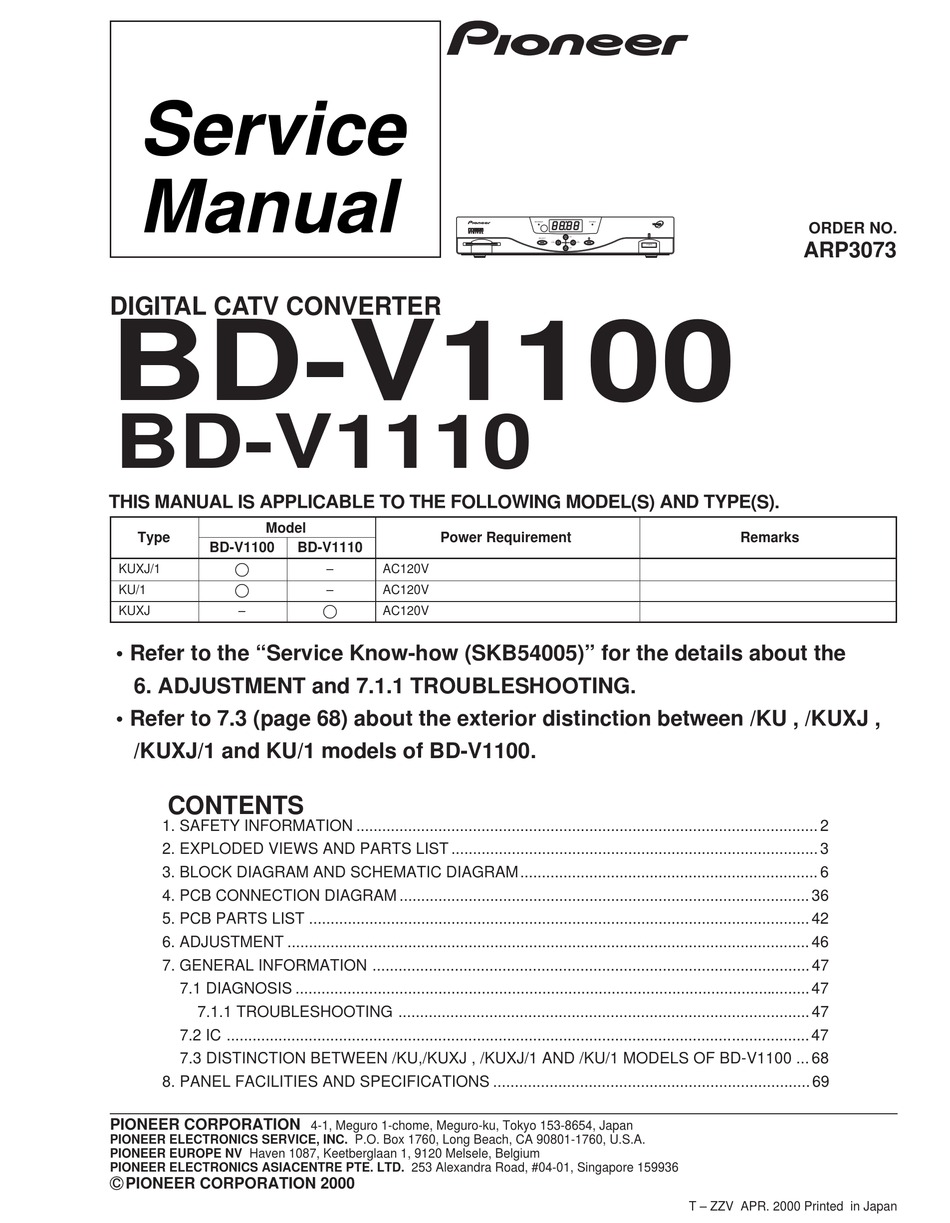 PIONEER BD-V1100 SERVICE MANUAL Pdf Download | ManualsLib