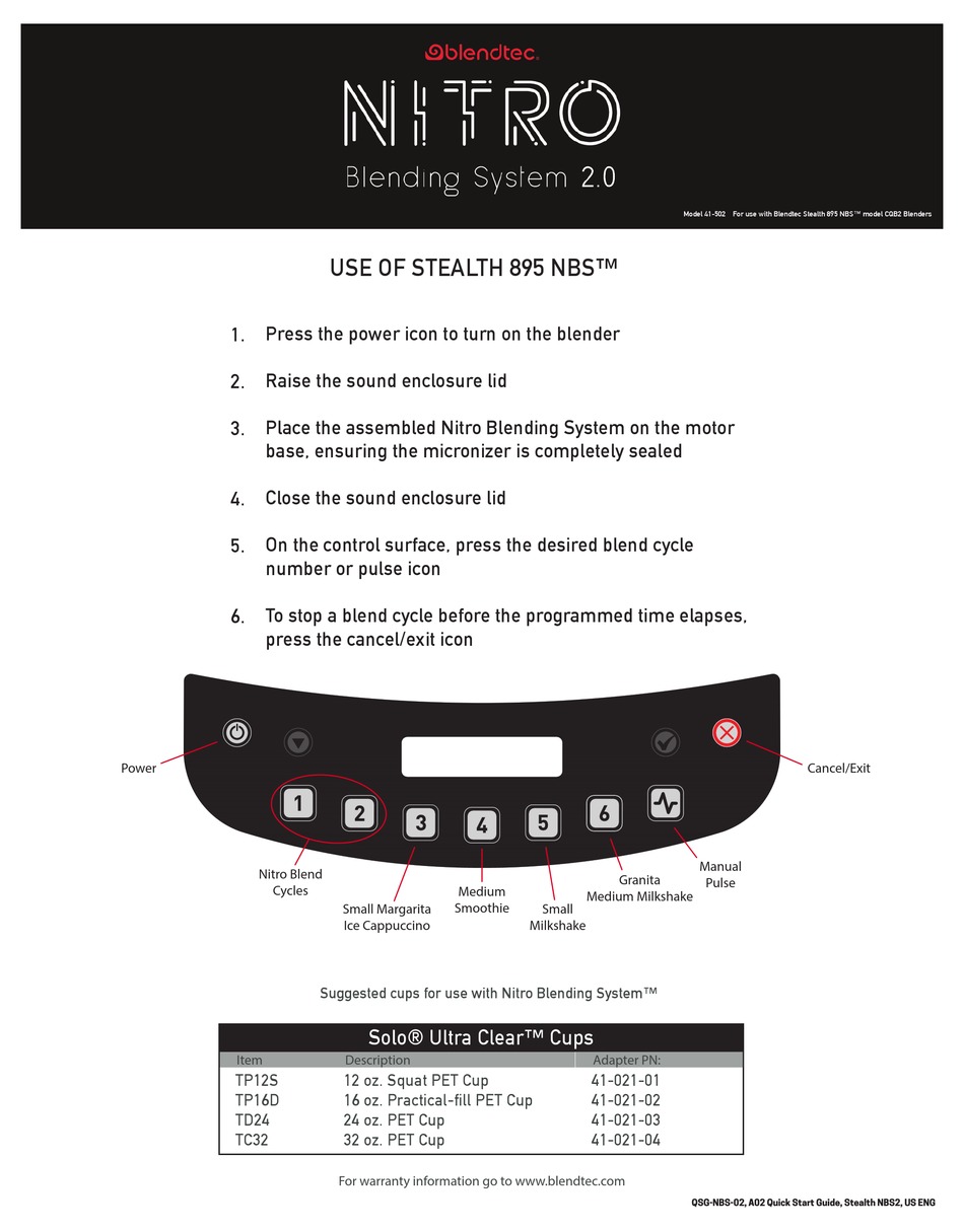 BLENDTEC NITRO BLENDING SYSTEMS 2.0 QUICK START MANUAL Pdf Download