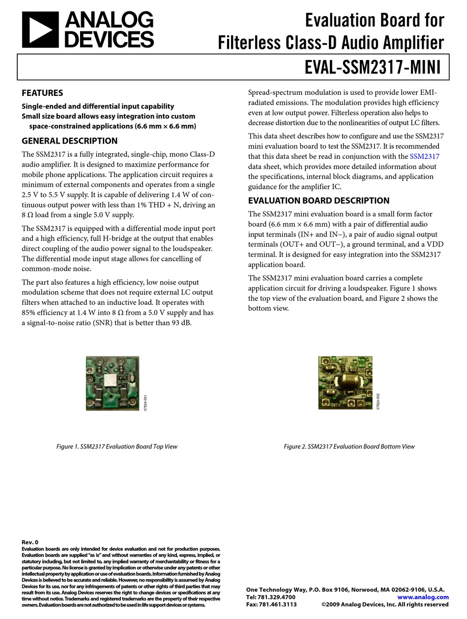 ANALOG DEVICES EVALSSM2317MINI QUICK START MANUAL Pdf Download