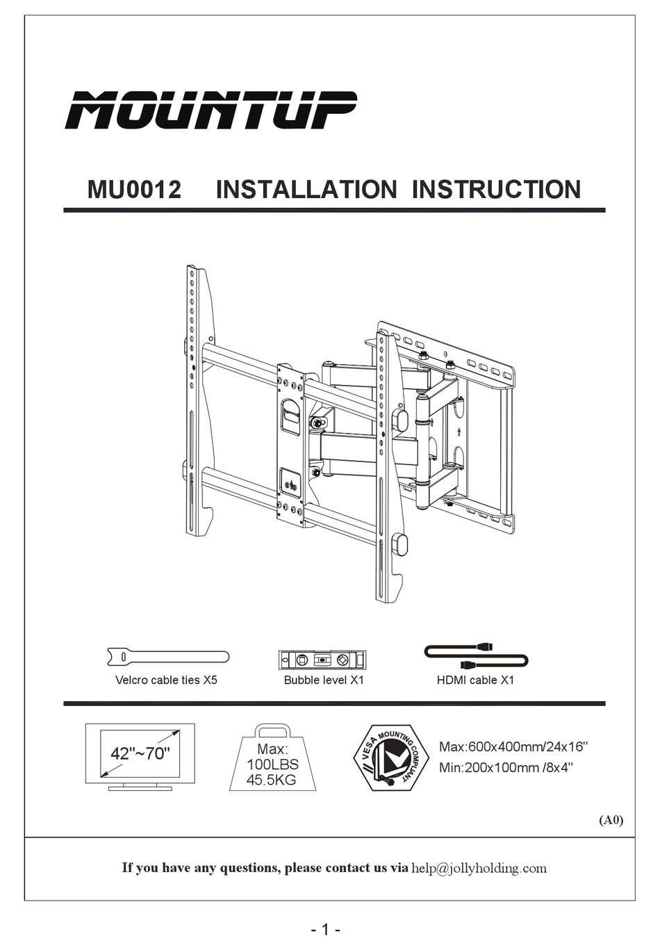 MOUNTUP MU0012 INSTALLATION INSTRUCTION Pdf Download ManualsLib