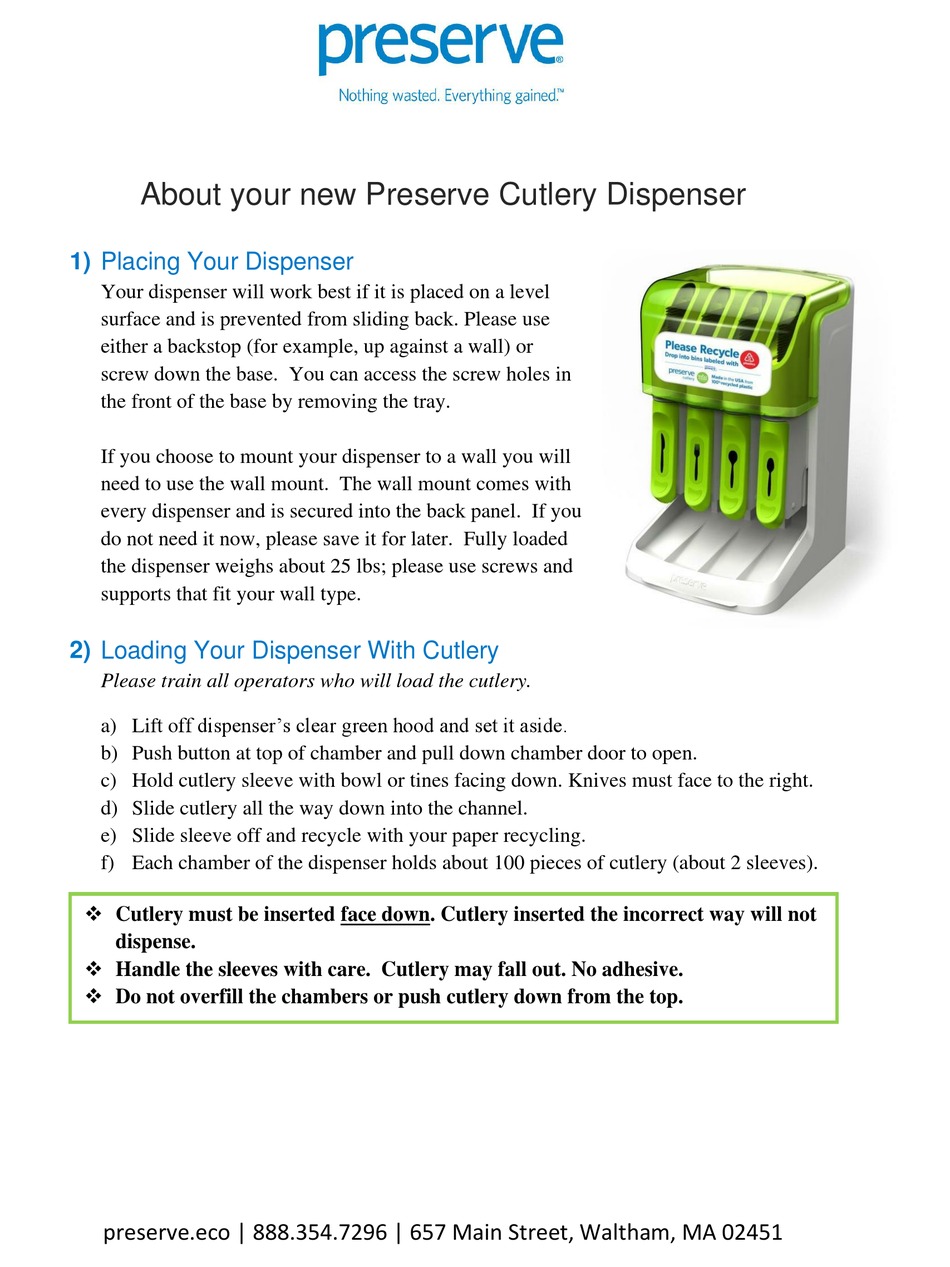 PRESERVE CUTLERY DISPENSER MANUAL Pdf Download ManualsLib