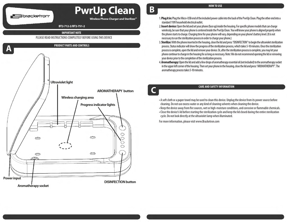 BRACKETRON PWRUP CLEAN BT27122 QUICK START MANUAL Pdf Download