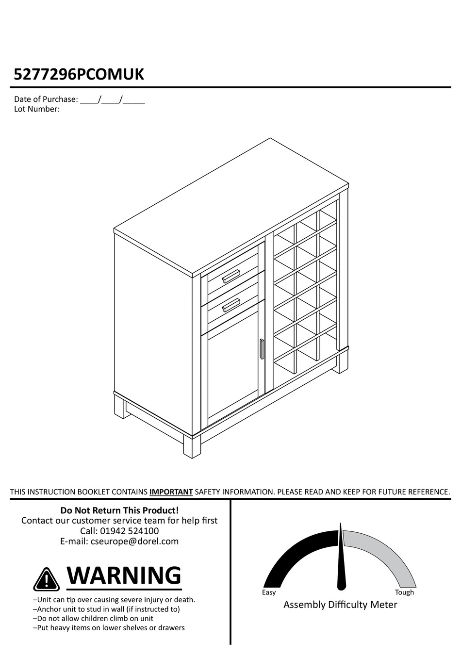 DOREL HOME PRODUCTS ASSEMBLY INSTRUCTIONS MANUAL Pdf