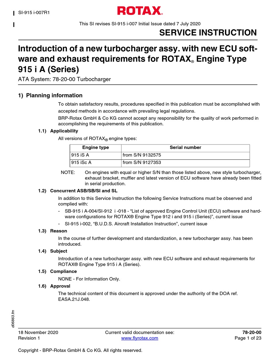 Rotax I A Series Service Instruction Pdf Download Manualslib