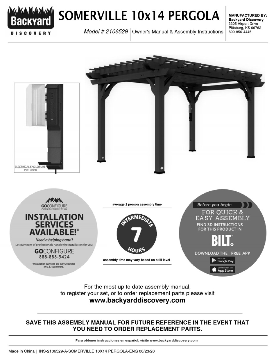 BACKYARD DISCOVERY SOMERVILLE 2106529 OWNER'S MANUAL AND ASSEMBLING