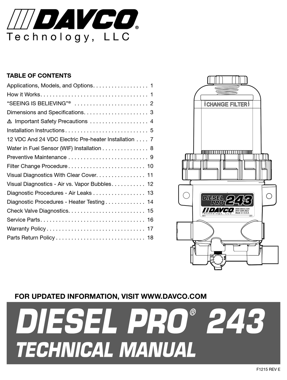 DAVCO DIESEL PRO 243 TECHNICAL MANUAL Pdf Download ManualsLib