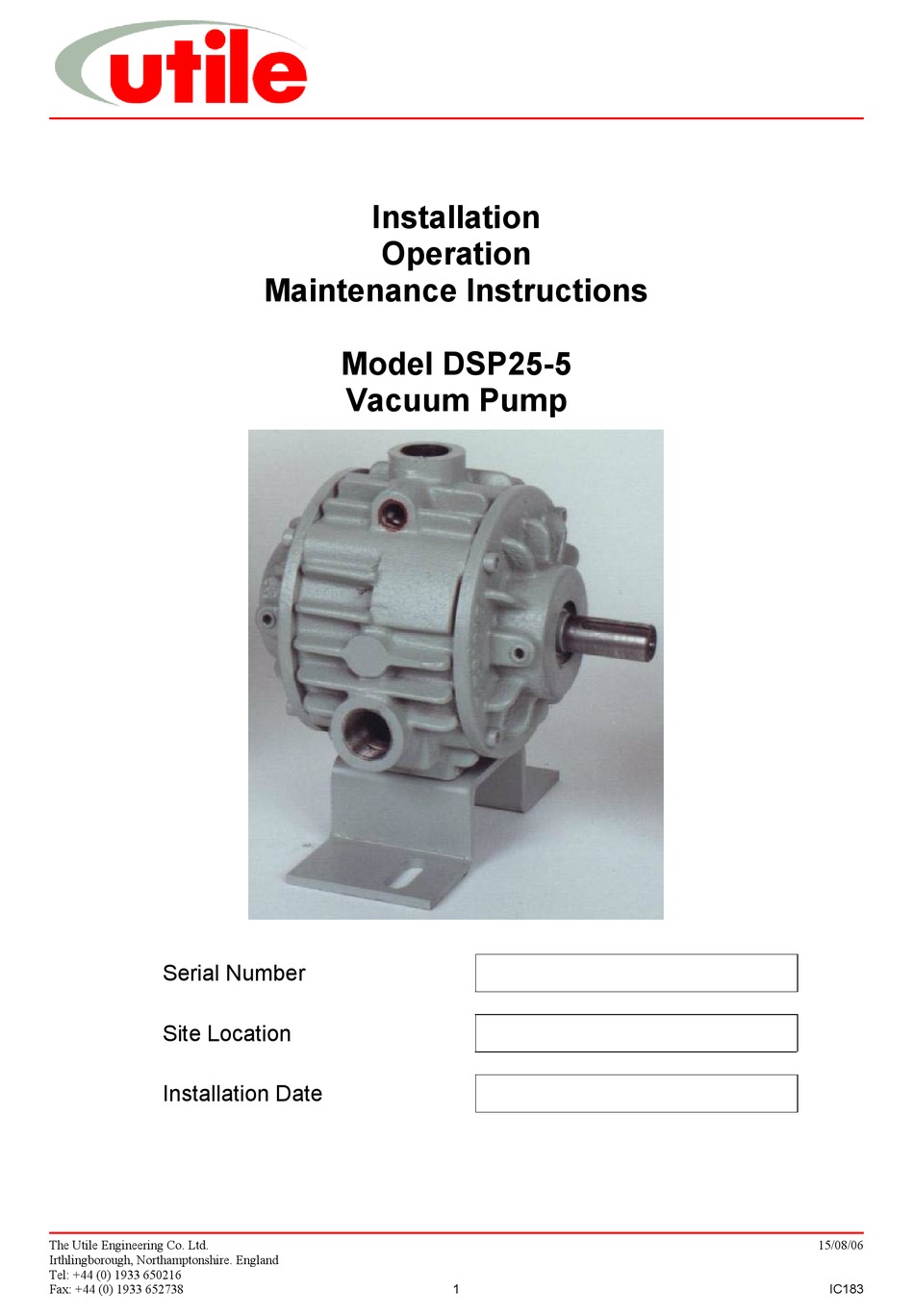 UTILE DSP255 INSTALLATION, OPERATION & MAINTENANCE INSTRUCTIONS MANUAL Pdf Download ManualsLib