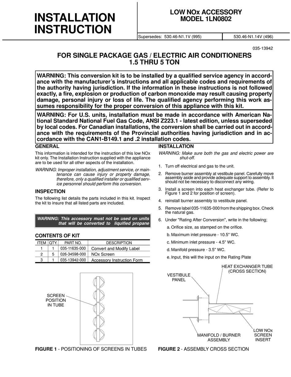 UNITARY PRODUCTS GROUP 1LN0802 INSTALLATION INSTRUCTIONS Pdf Download
