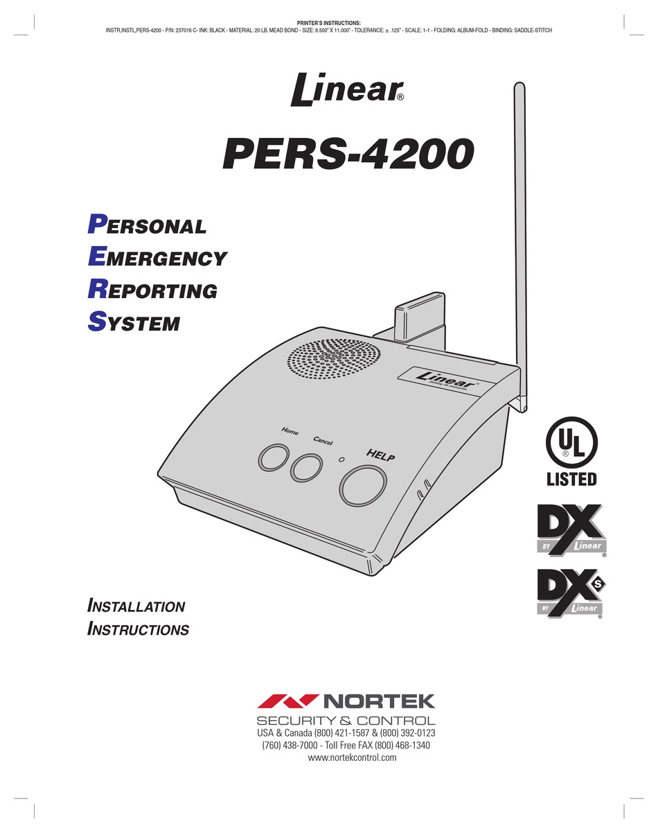 NORTEK LINEAR PERS4200 INSTALLATION INSTRUCTIONS MANUAL Pdf Download ManualsLib