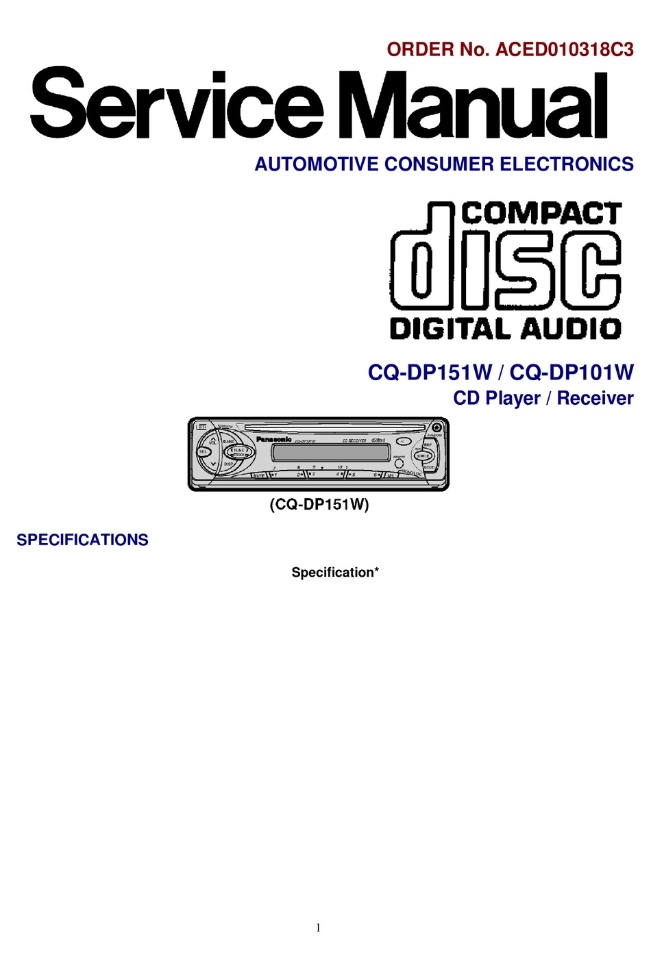 PANASONIC CQ-DP151W SERVICE MANUAL Pdf Download | ManualsLib