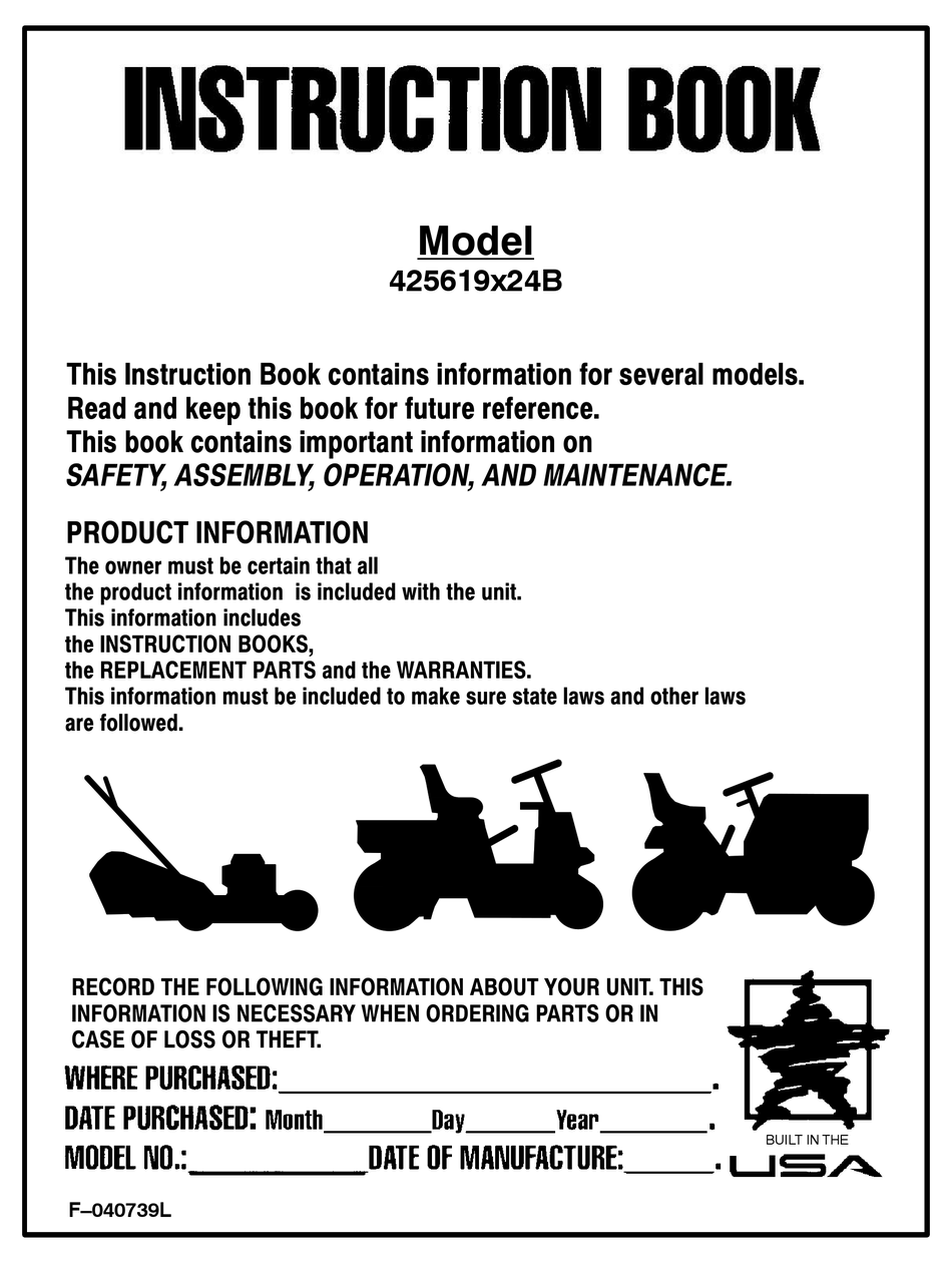 MURRAY 425619X24B INSTRUCTION BOOK Pdf Download | ManualsLib