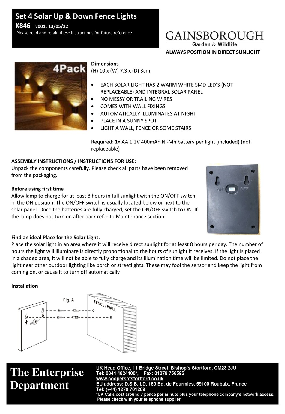 GAINSBOROUGH K846 INSTRUCTIONS FOR USE Pdf Download ManualsLib