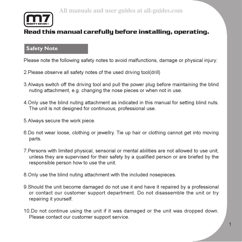 MIGHTY SEVEN PA9048 OPERATING INSTRUCTIONS MANUAL Pdf Download ManualsLib
