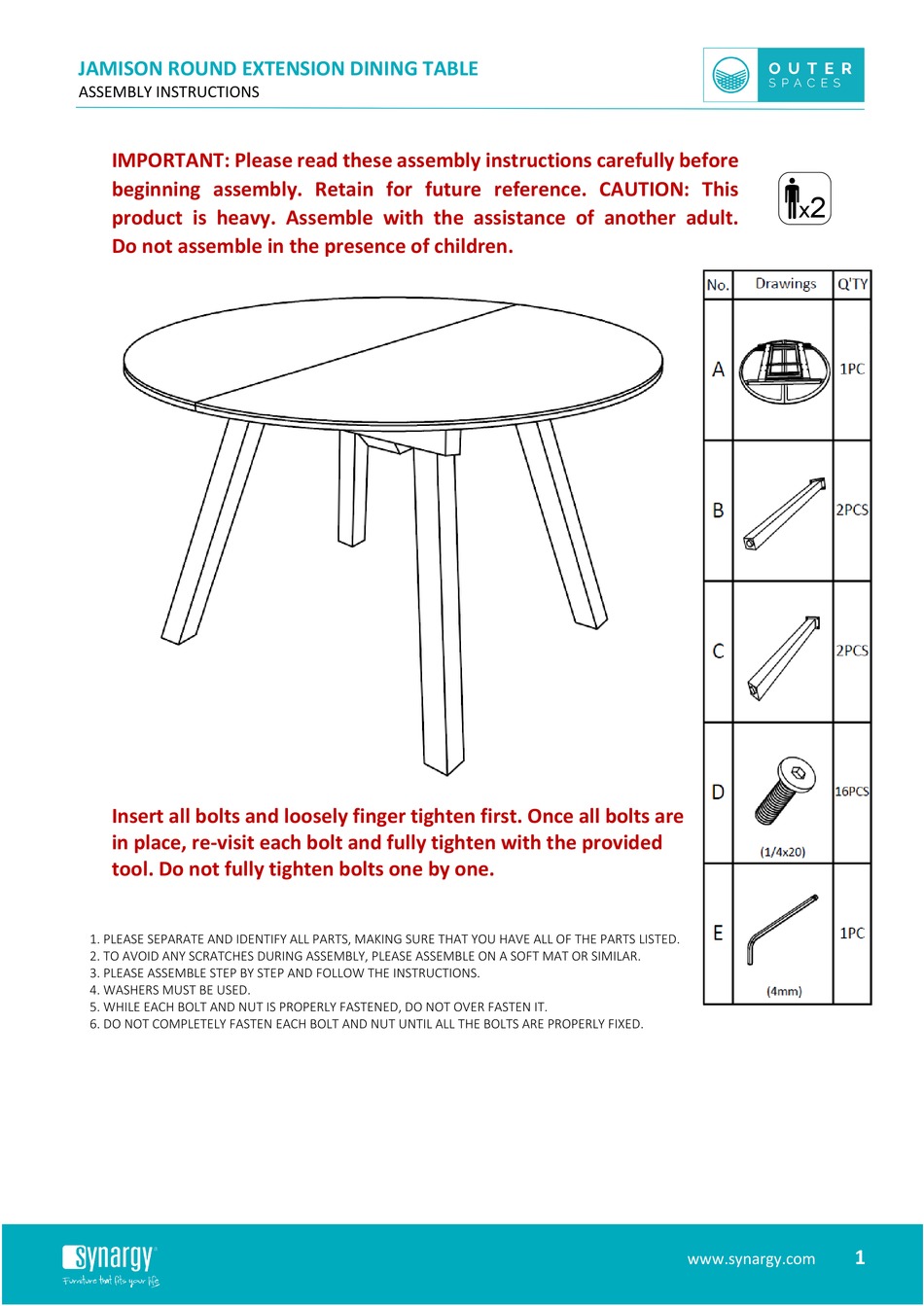SYNARGY JAMISON OUTDOOR ROUND EXTENSION DINING TABLE ASSEMBLY