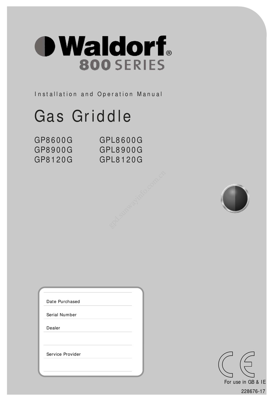 BLUE SEAL GP8600G INSTALLATION AND OPERATION MANUAL Pdf Download