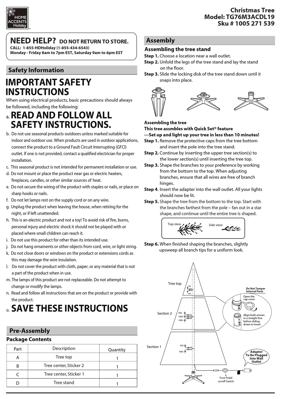 HOME ACCENTS HOLIDAY 1005271539 ASSEMBLY INSTRUCTIONS Pdf Download