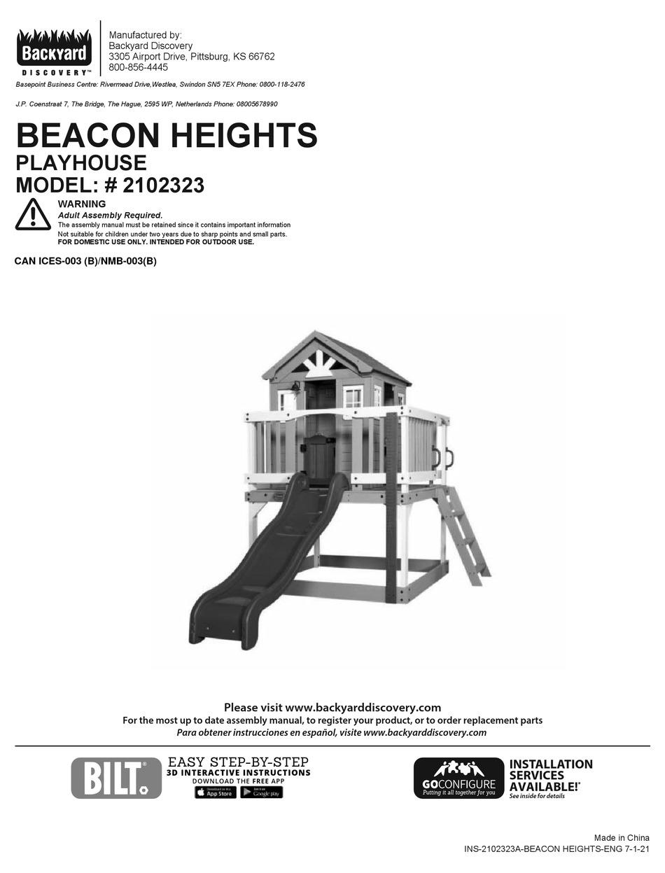 BACKYARD DISCOVERY BEACON HEIGHTS 2102323 ASSEMBLY INSTRUCTIONS MANUAL ...