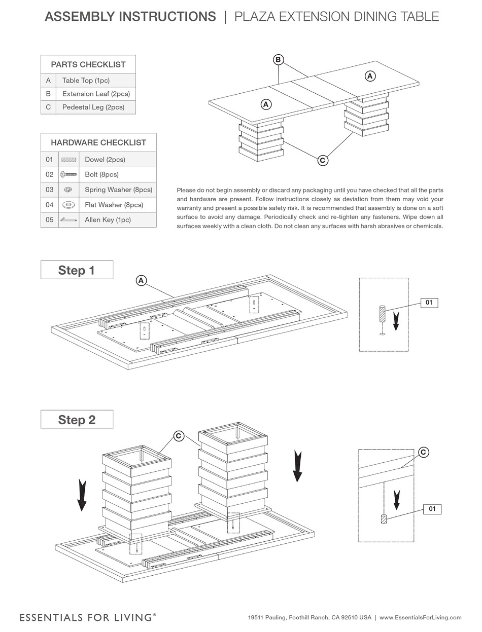 ESSENTIALS FOR LIVING PLAZA EXTENSION DINING TABLE ASSEMBLY