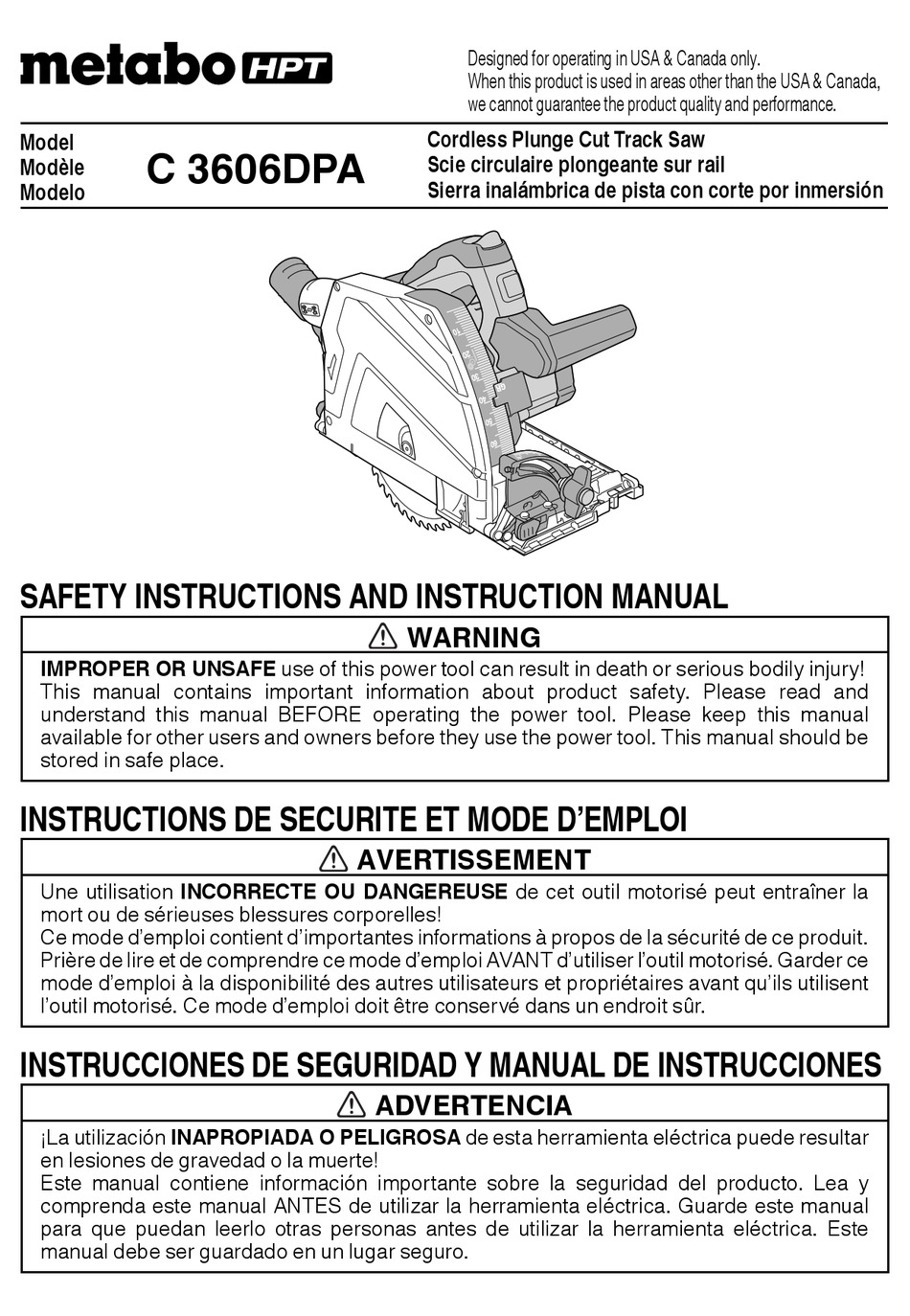 metabo-hpt-c-3606dpa-safety-instructions-and-instruction-manual-pdf