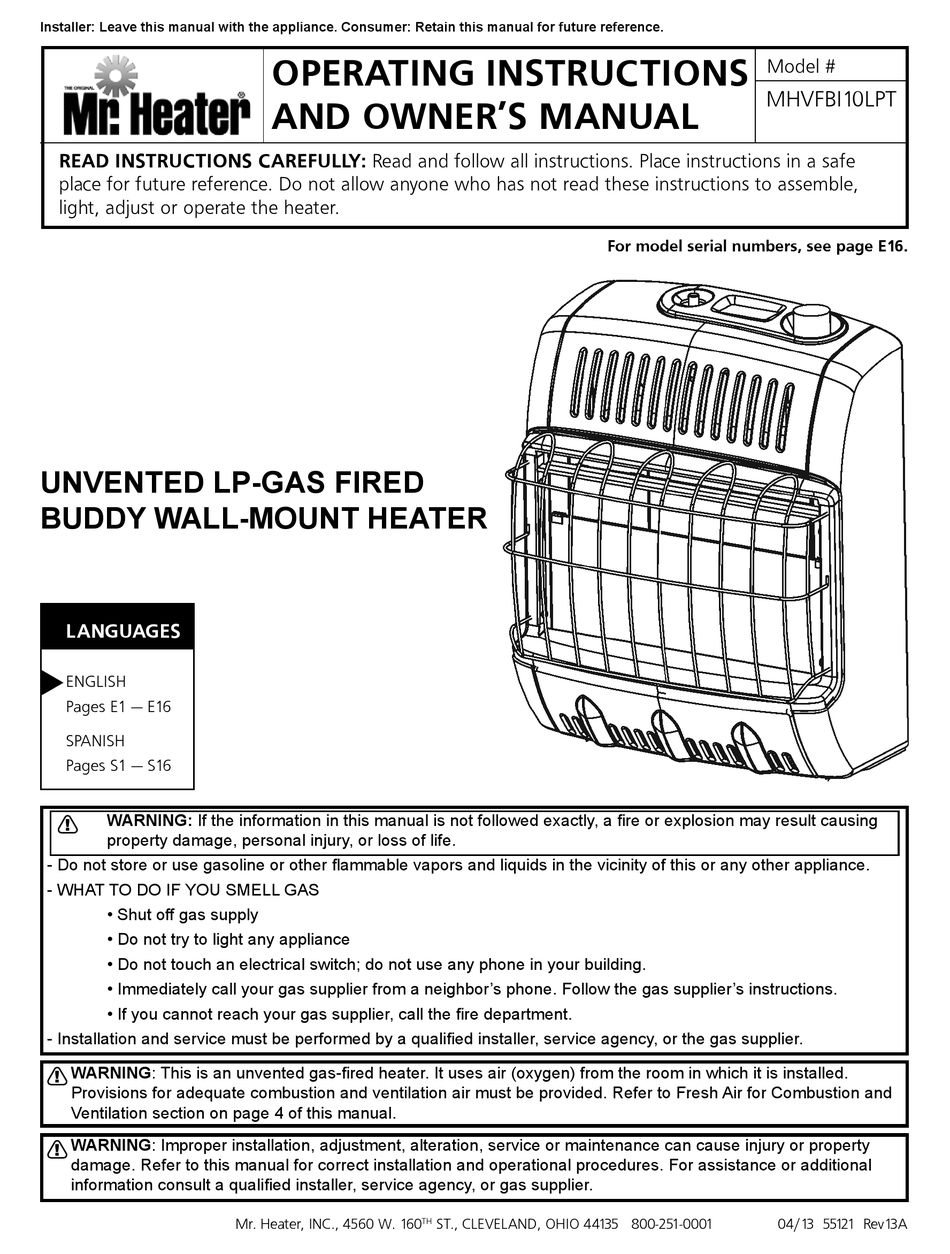 MR. HEATER MHVFBI10LPT OPERATING INSTRUCTIONS AND OWNER'S MANUAL Pdf
