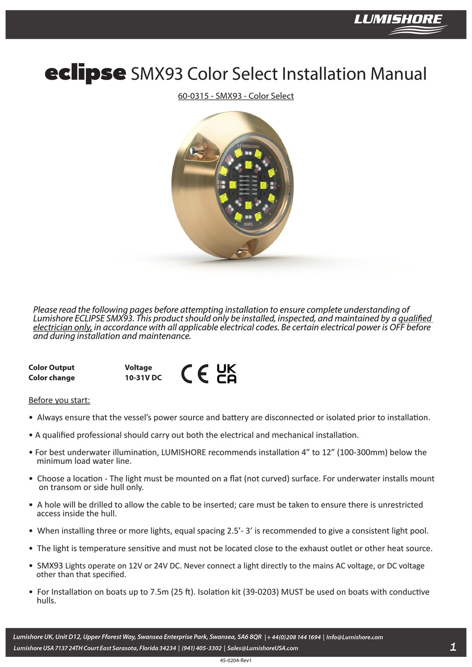 LUMISHORE ECLIPSE SMX93 INSTALLATION MANUAL Pdf Download ManualsLib