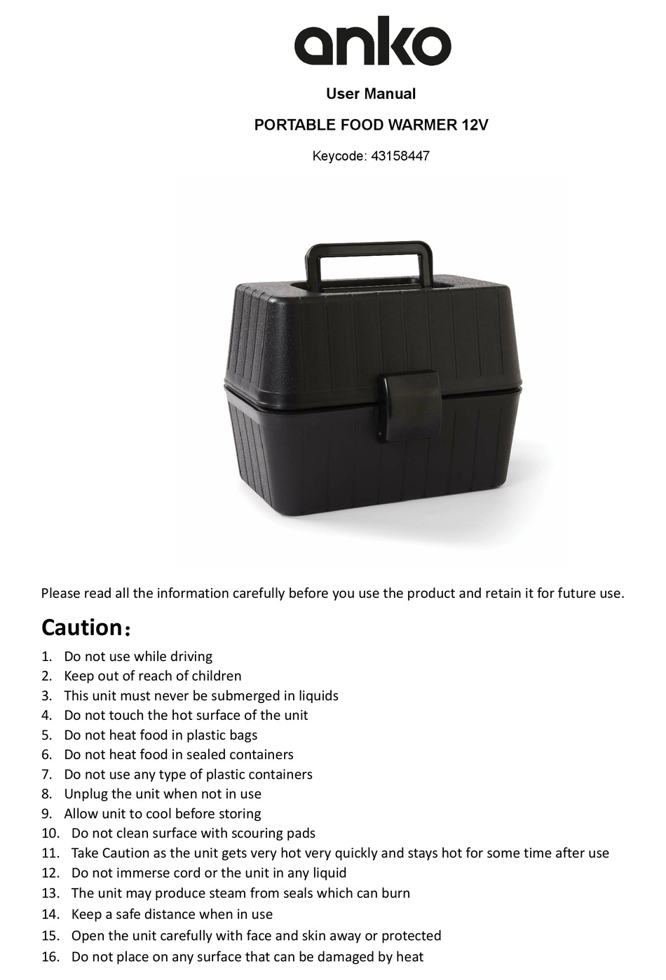 ANKO 43158447 USER MANUAL Pdf Download ManualsLib