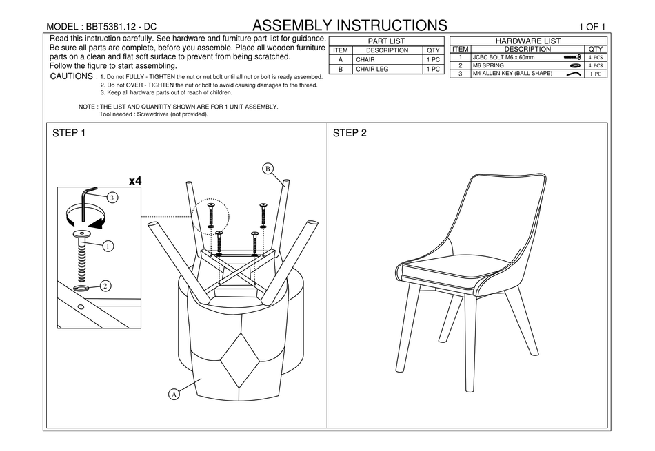 BAXTON STUDIO GILMORE BBT5381.12 DC ASSEMBLY INSTRUCTIONS Pdf