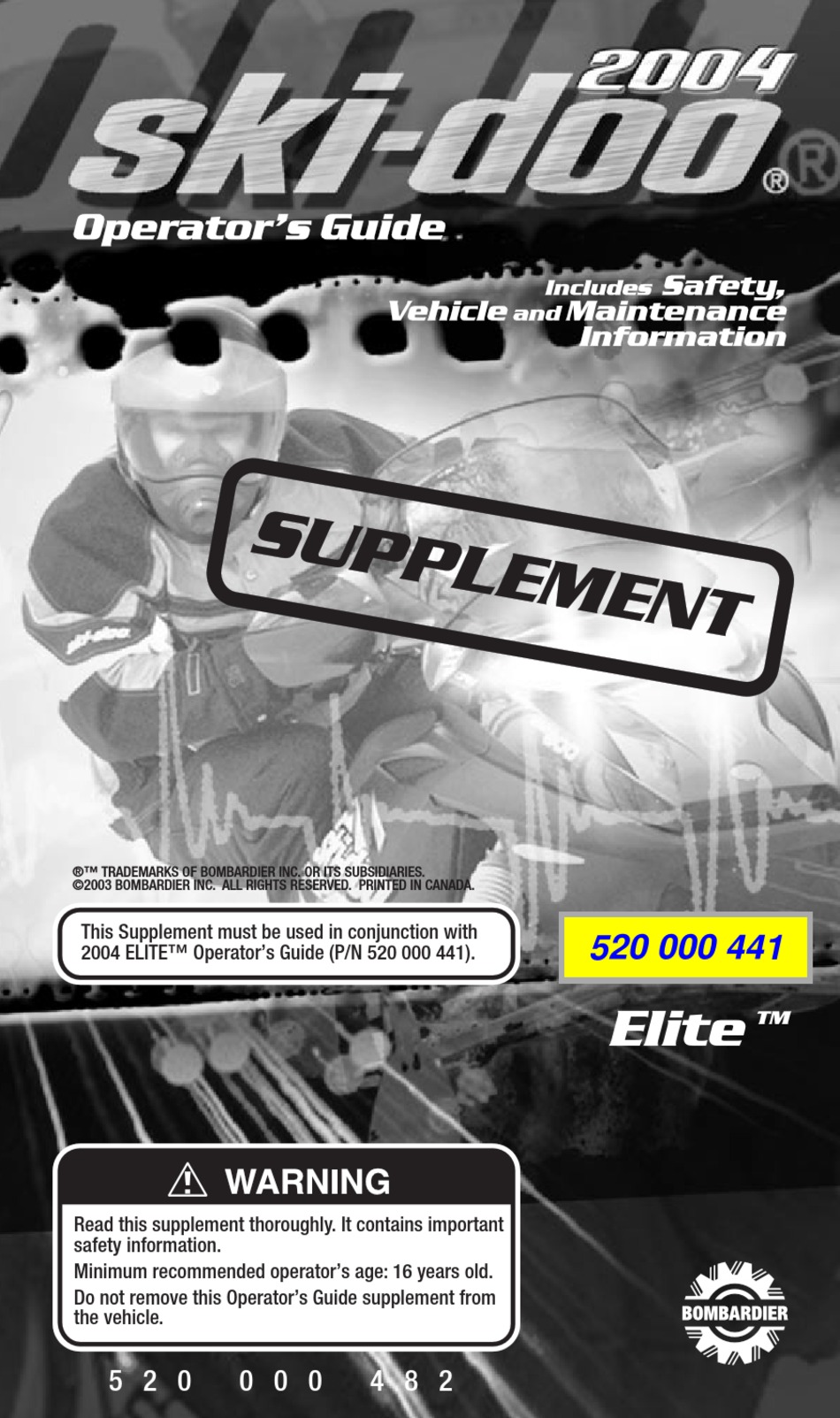 BOMBARDIER SKIDOO ELITE 2004 OPERATOR'S MANUAL Pdf Download ManualsLib