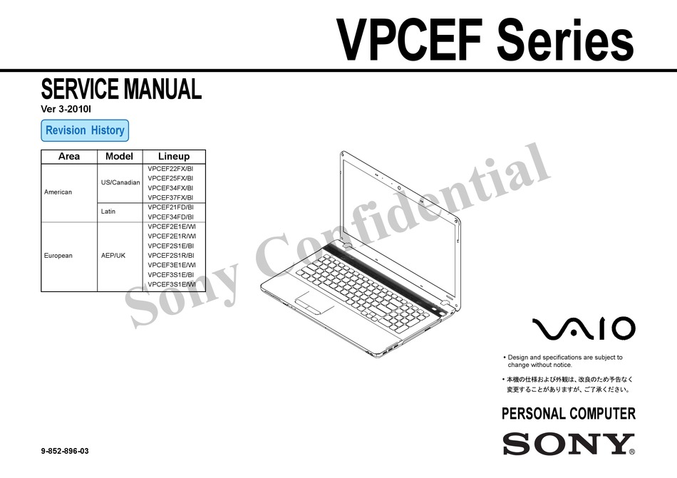 SONY VAIO VPCEF SERIES SERVICE MANUAL Pdf Download ManualsLib