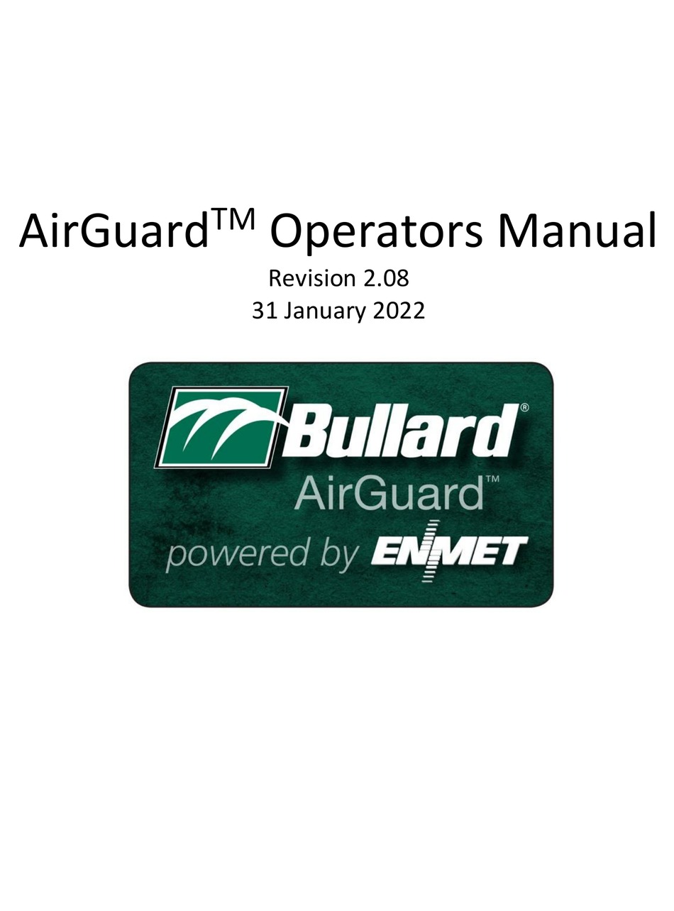 ENMET BULLARD AIRGUARD AGP OPERATOR'S MANUAL Pdf Download ManualsLib