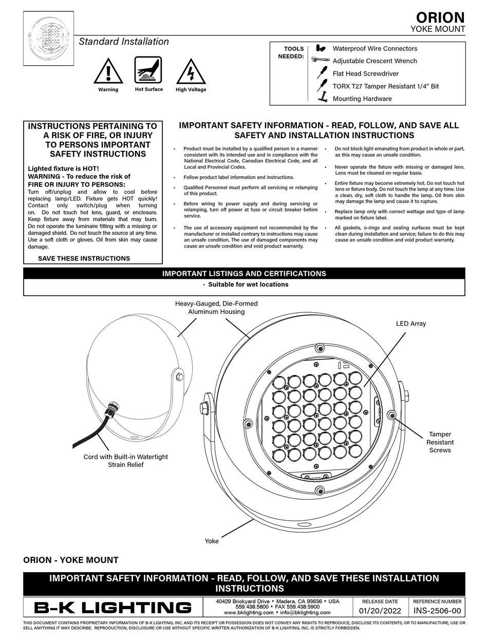 B-K LIGHTING ORION STANDARD INSTALLATION Pdf Download | ManualsLib