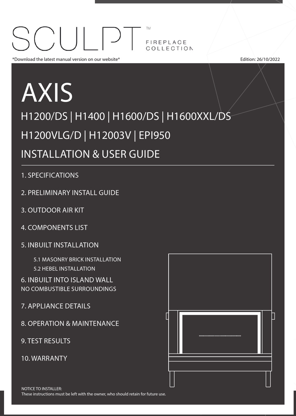 SCULPT AXIS H1200/DS INSTALLATION & USER MANUAL Pdf Download ManualsLib