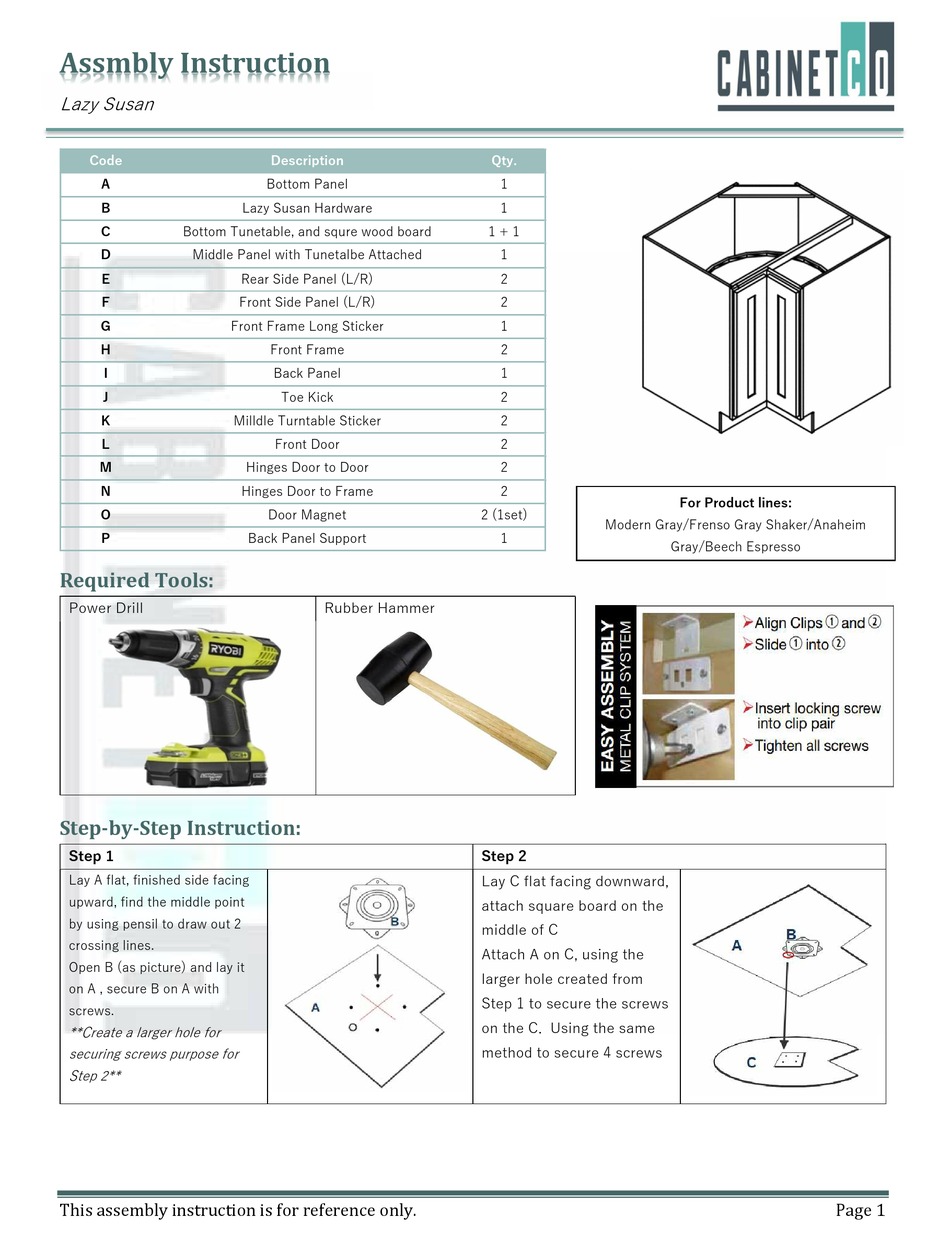 LAZY SUSAN ASSEMBLY INSTRUCTIONS Pdf Download ManualsLib