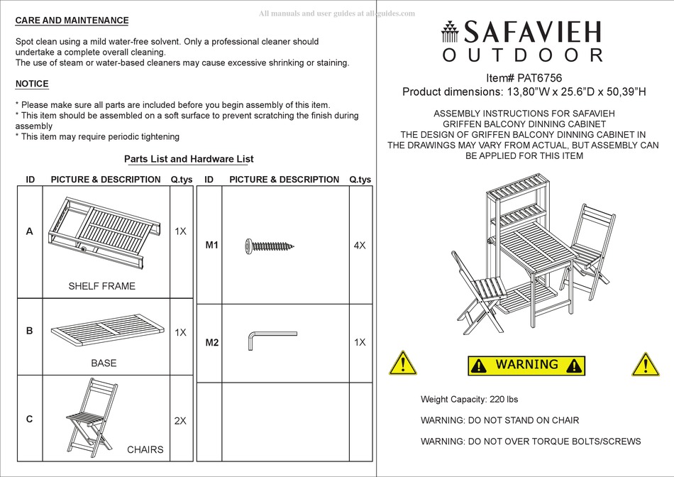 SAFAVIEH OUTDOOR PAT6756 ASSEMBLY INSTRUCTIONS Pdf Download ManualsLib