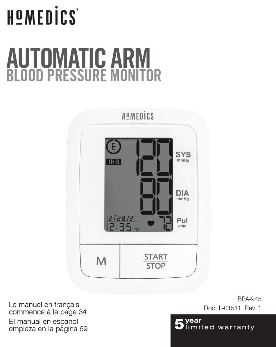 Homedics Blood Pressure Monitor With Voice Assist BPA-260-CBL and L-cuff.