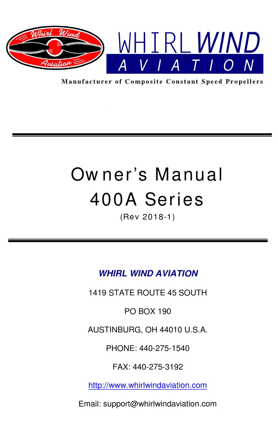 WHIRLWIND 400A SERIES OWNER'S MANUAL Pdf Download ManualsLib