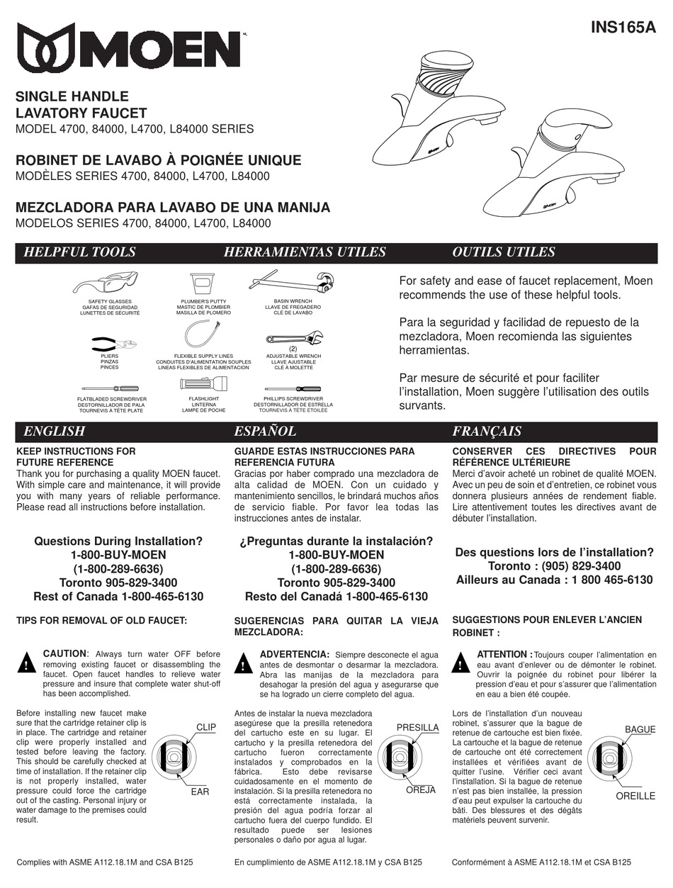 MOEN L4700 SERIES INSTALLATION INSTRUCTIONS MANUAL Pdf Download