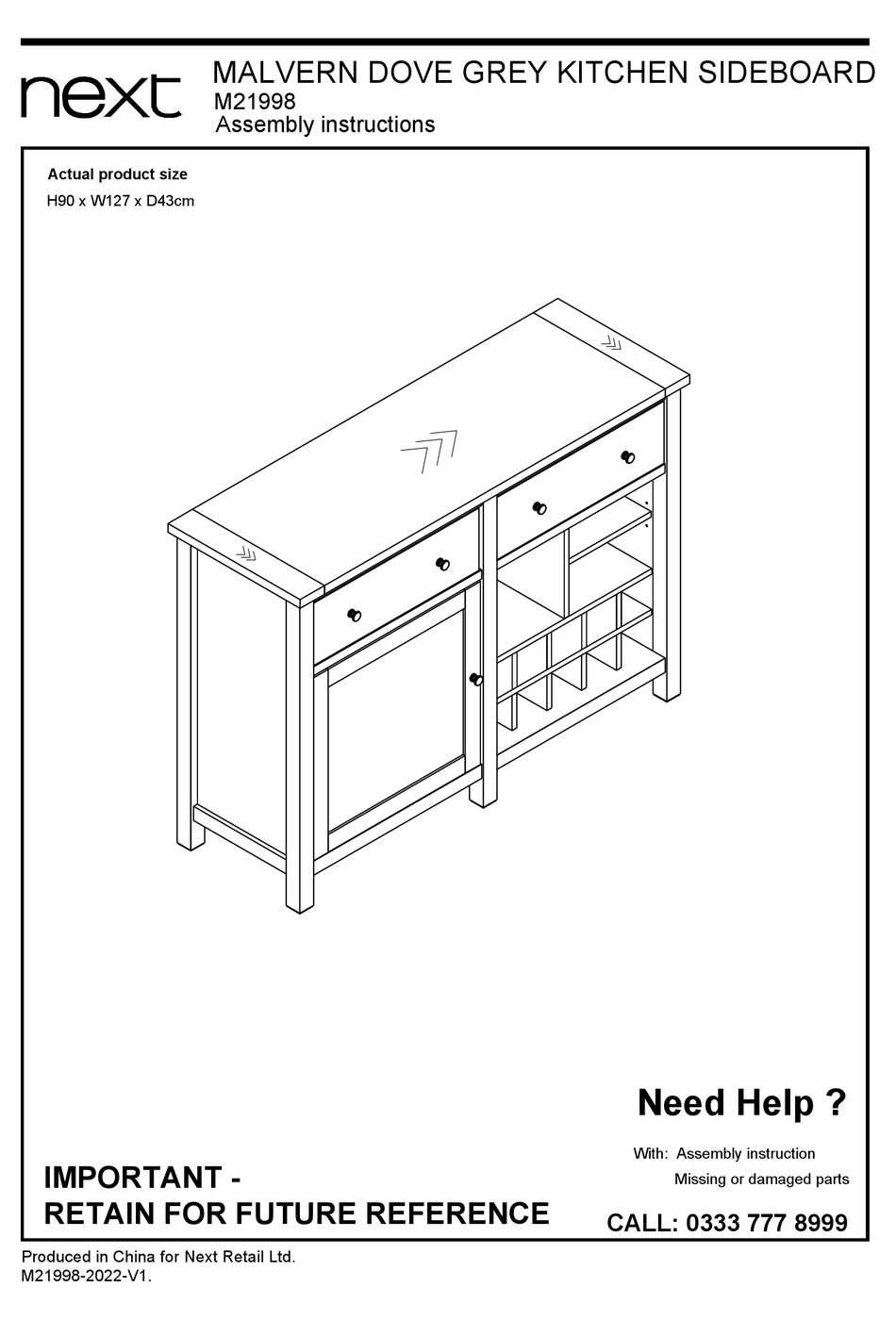 NEXT MALVERN DOVE GREY M21998 ASSEMBLY INSTRUCTIONS MANUAL Pdf Download