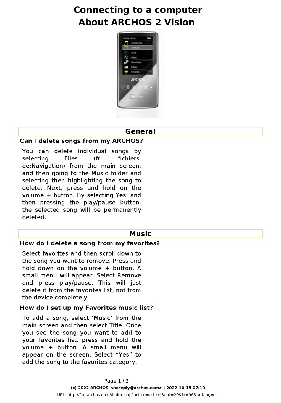 ARCHOS 2 VISION CONNECTING MANUAL Pdf Download ManualsLib