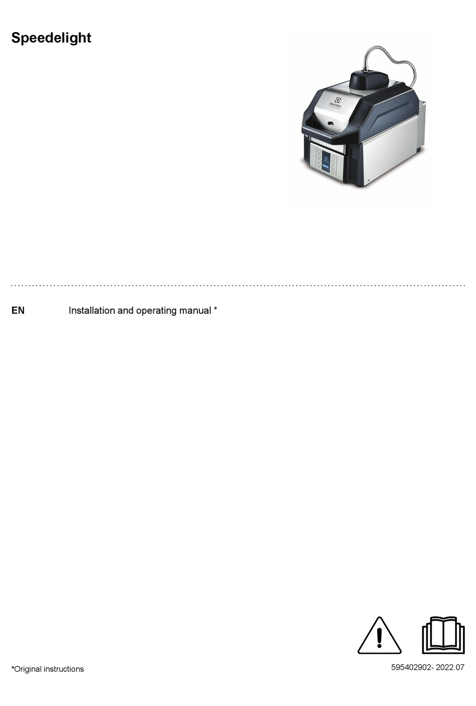 ELECTROLUX PROFESSIONAL SPEEDELIGHT INSTALLATION AND OPERATING MANUAL