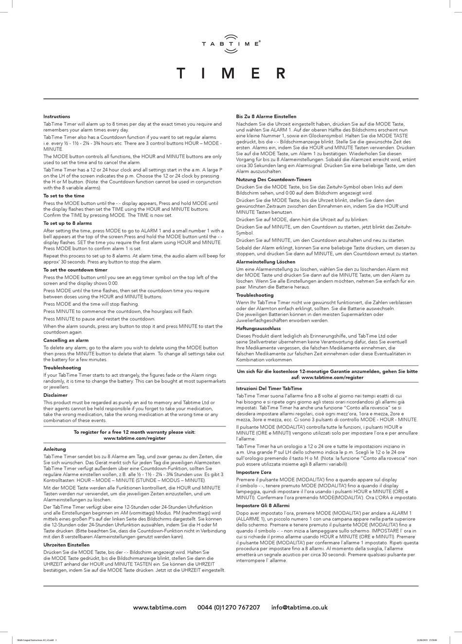 TABTIME TIMER INSTRUCTIONS Pdf Download ManualsLib
