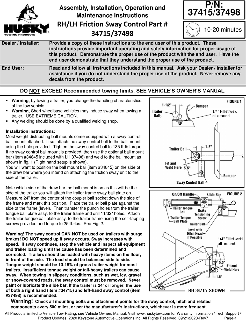 HUSKY 37415 ASSEMBLY, INSTALLATION, OPERATION AND MAINTENANCE