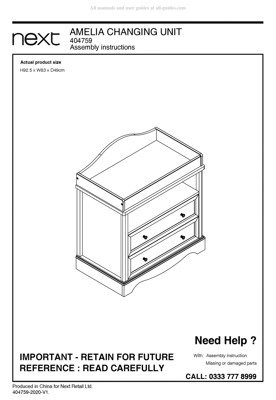 NEXT AMELIA 404759 ASSEMBLY INSTRUCTIONS MANUAL Pdf Download ManualsLib