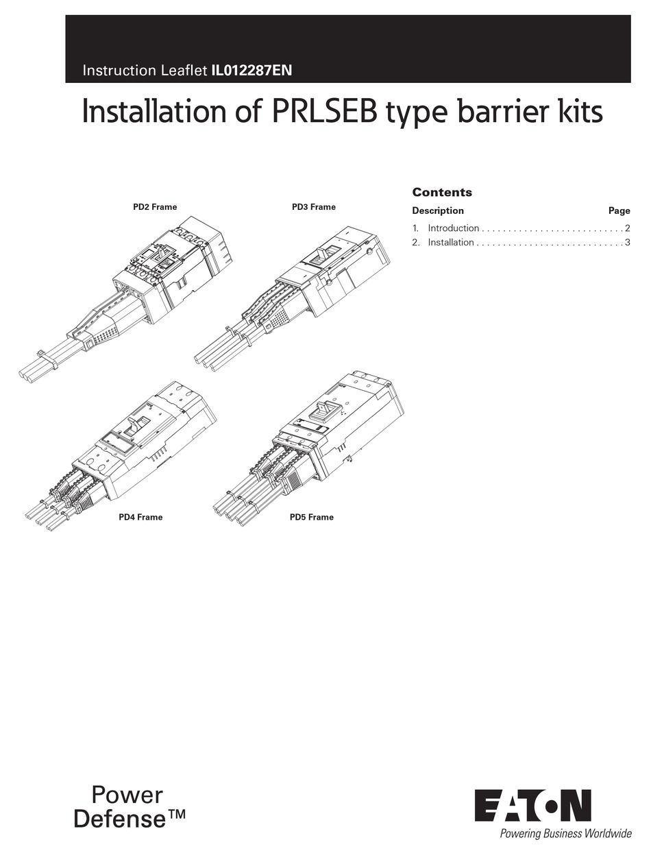 EATON POWER DEFENSE PRLSEB SERIES INSTRUCTION LEAFLET Pdf Download