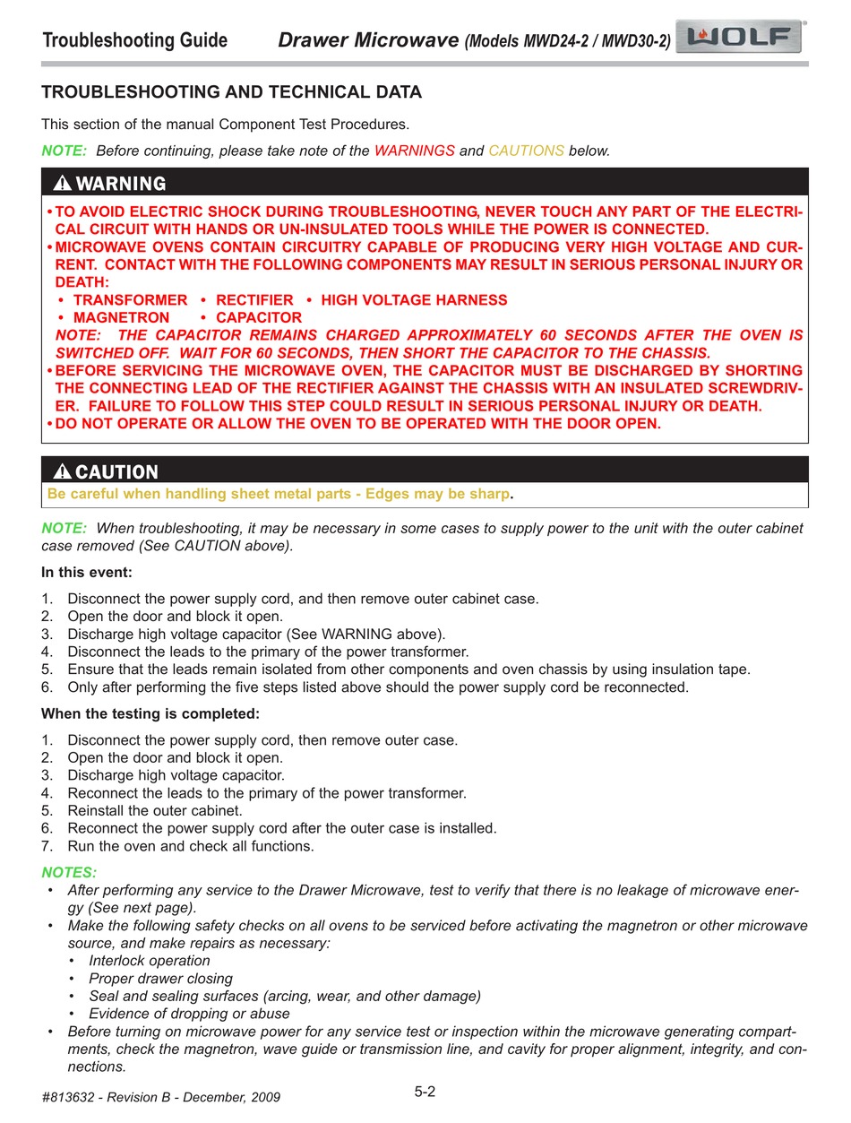 WOLF MWD302 TROUBLESHOOTING MANUAL Pdf Download ManualsLib