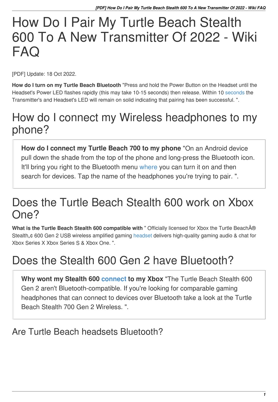 TURTLE BEACH STEALTH 600 FAQ Pdf Download ManualsLib