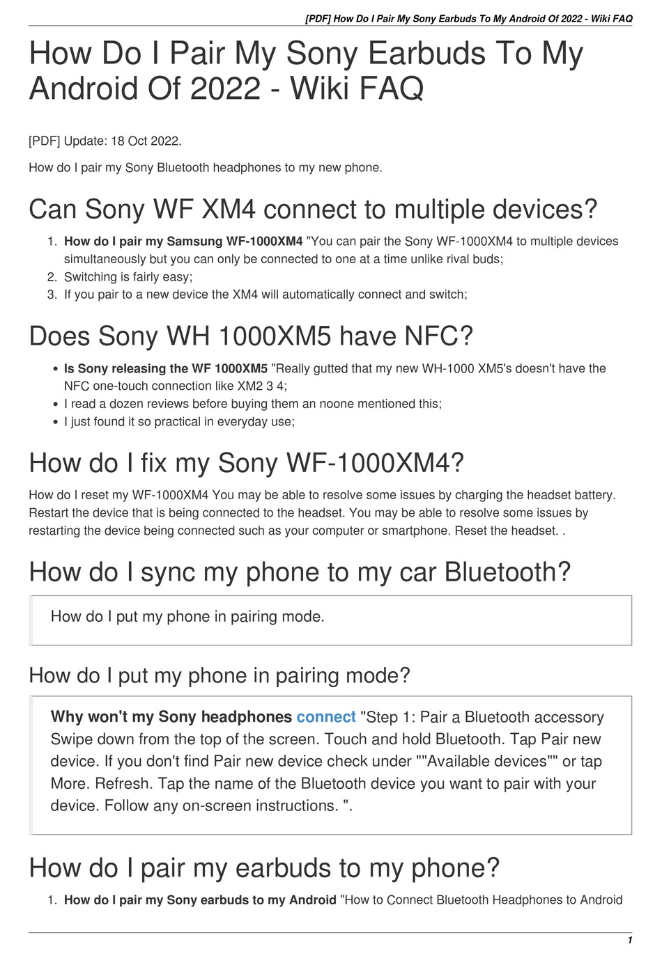 SONY WF1000XM3 FAQ Pdf Download ManualsLib