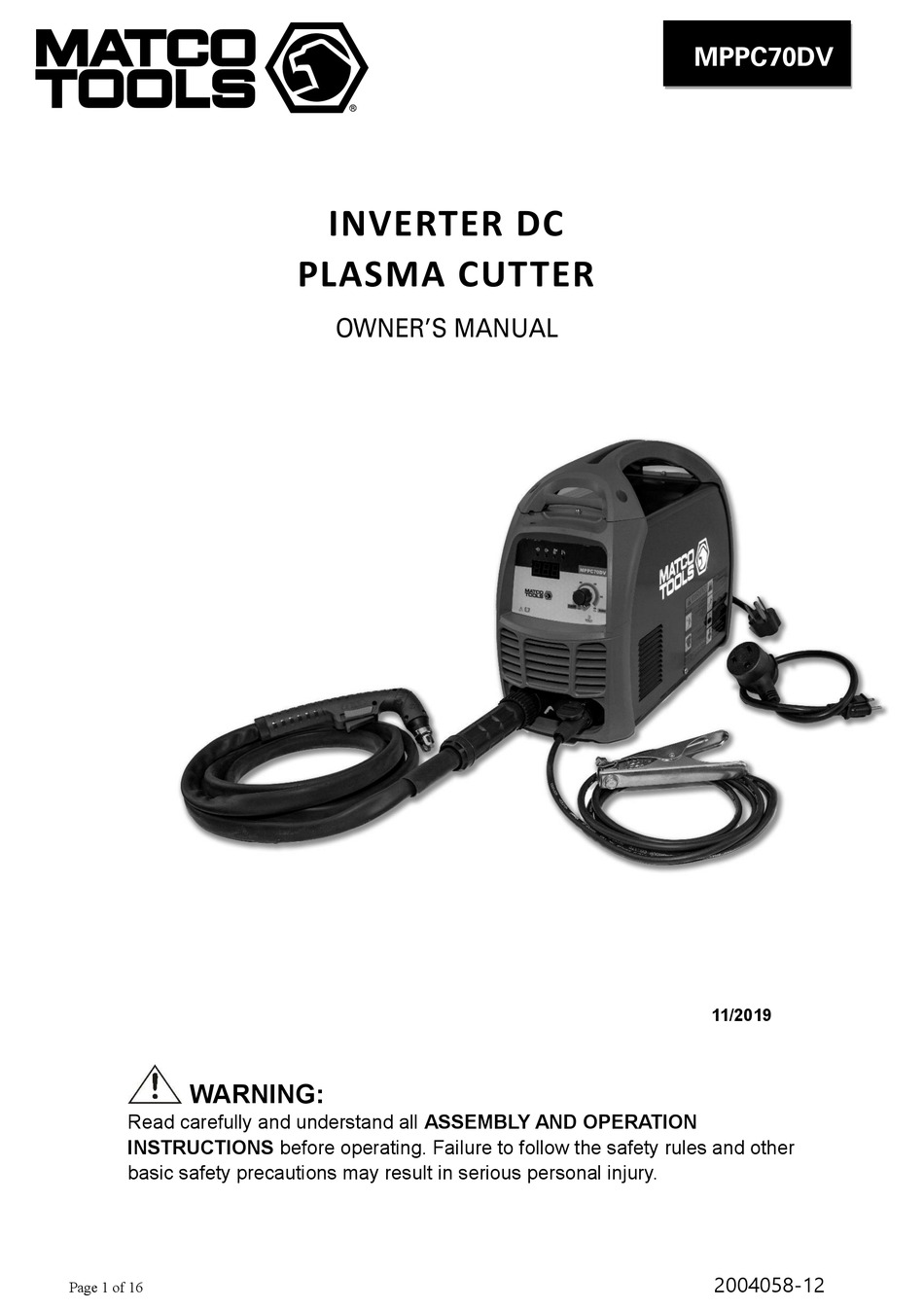 MATCO TOOLS MPPC70DV OWNER'S MANUAL Pdf Download ManualsLib