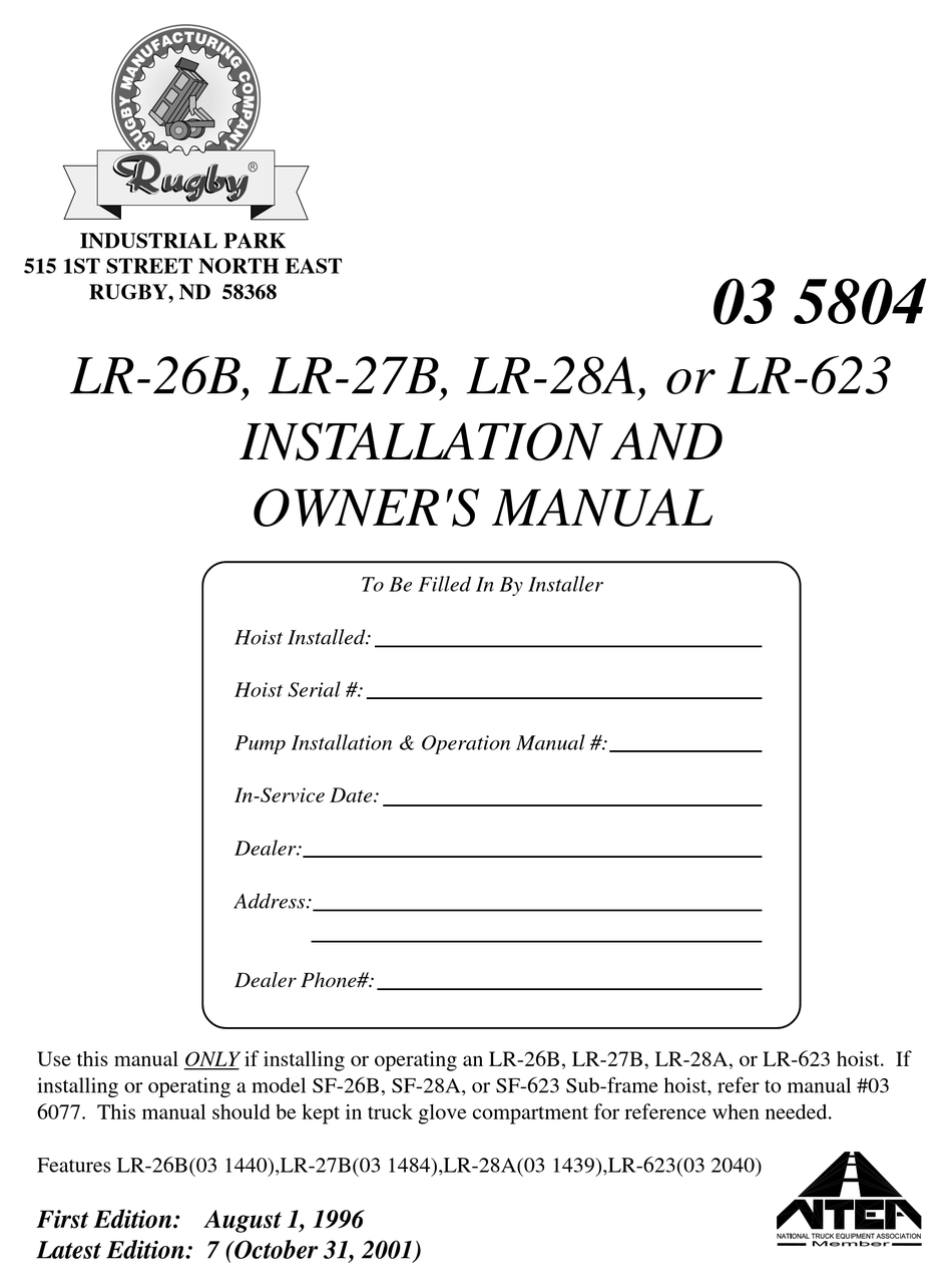 RUGBY LR26B INSTALLATION AND OWNER'S MANUAL Pdf Download ManualsLib